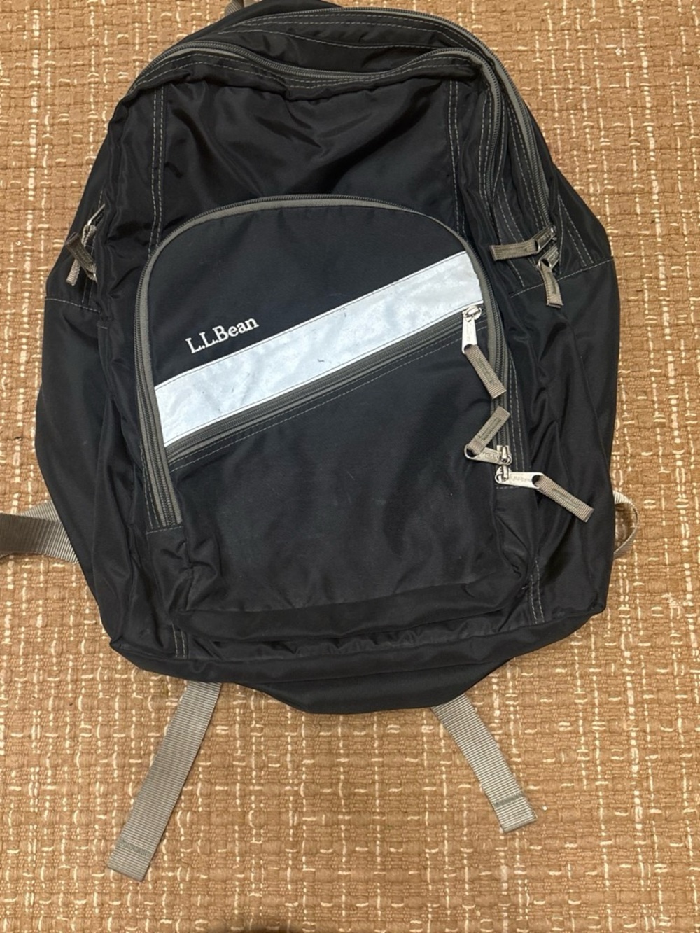 L.L. Bean Black Backpack with Reflective Silver Stripe